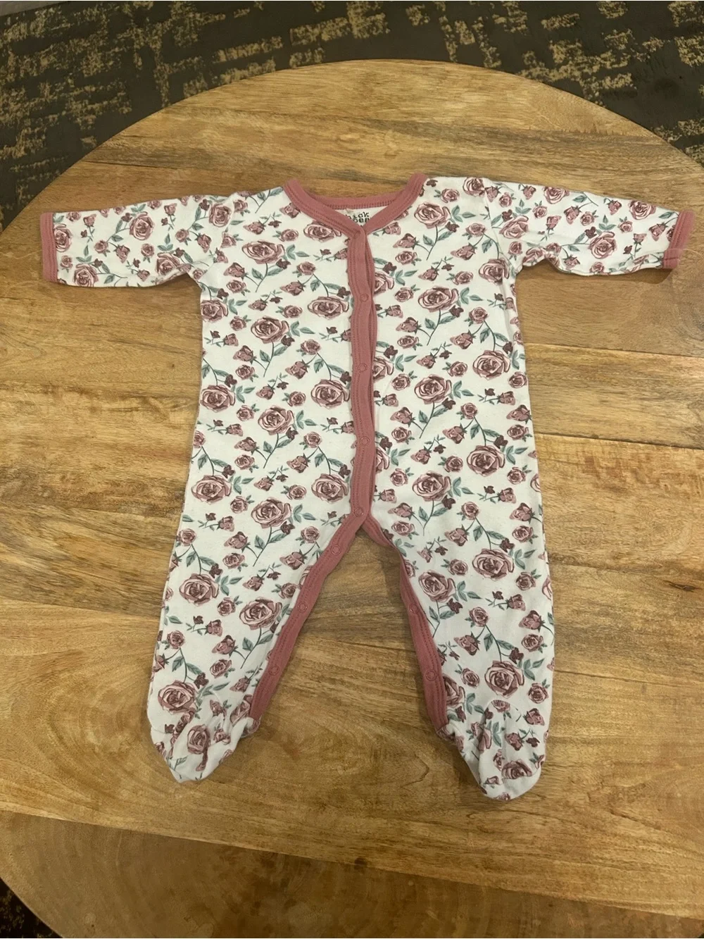 Floral Footed Baby One-Piece Sleepers - Pink & White
